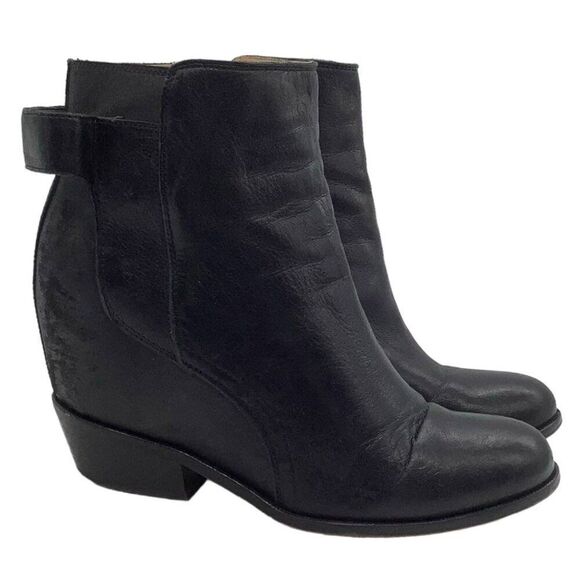 MM6 MAISON MARTIN MARGIELA 37 Hidden Wedge Leather Ankle Boot Bootie Block Heel - Picture 1 of 10